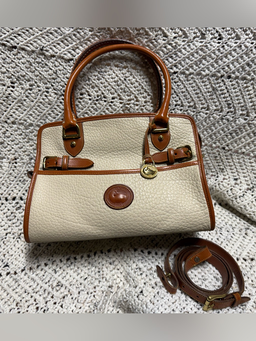 Vintage Dooney And Bourke Cream Buckle Satchel Crossbody